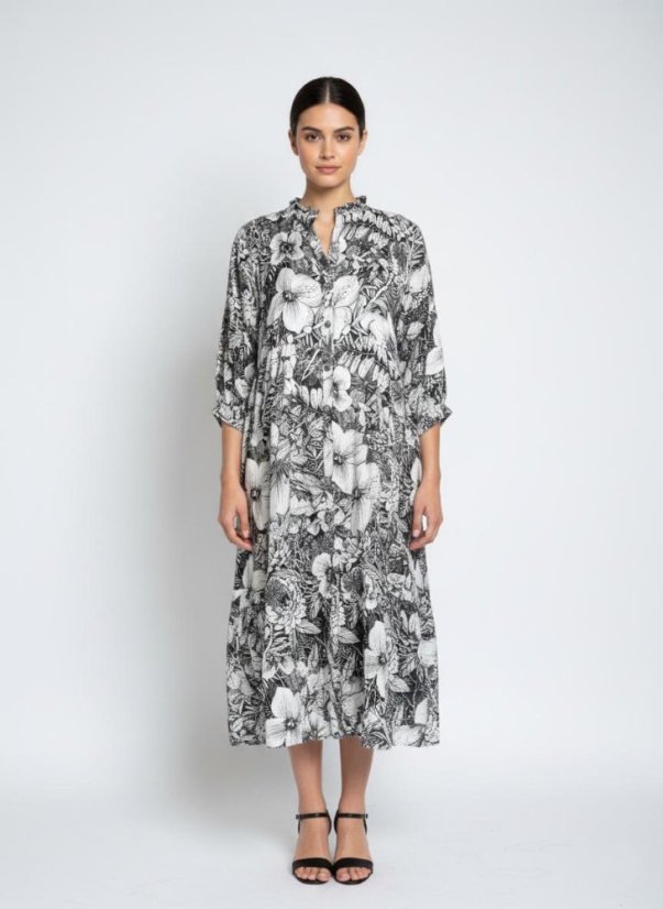 Aqua Nocturna - Košeľové šaty s 3/4 rukávom