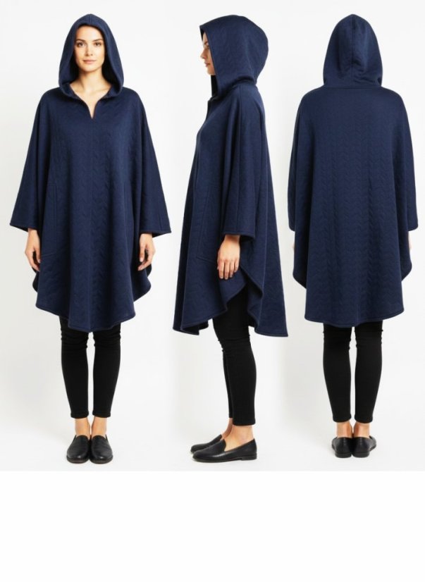 Magus urbanus - oversize tmavomodré (navy) pončo s kapucňou a vreckami