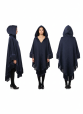 Magus urbanus Rex - oversize tmavomodré (navy) pončo s kapucňou a strapcami